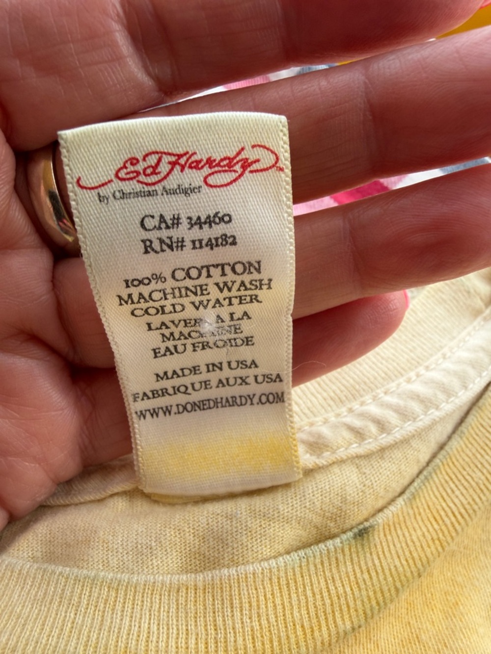 Ed Hardy Yellow Tee with Black Graphic and Rhinestones - Picture 5 of 11